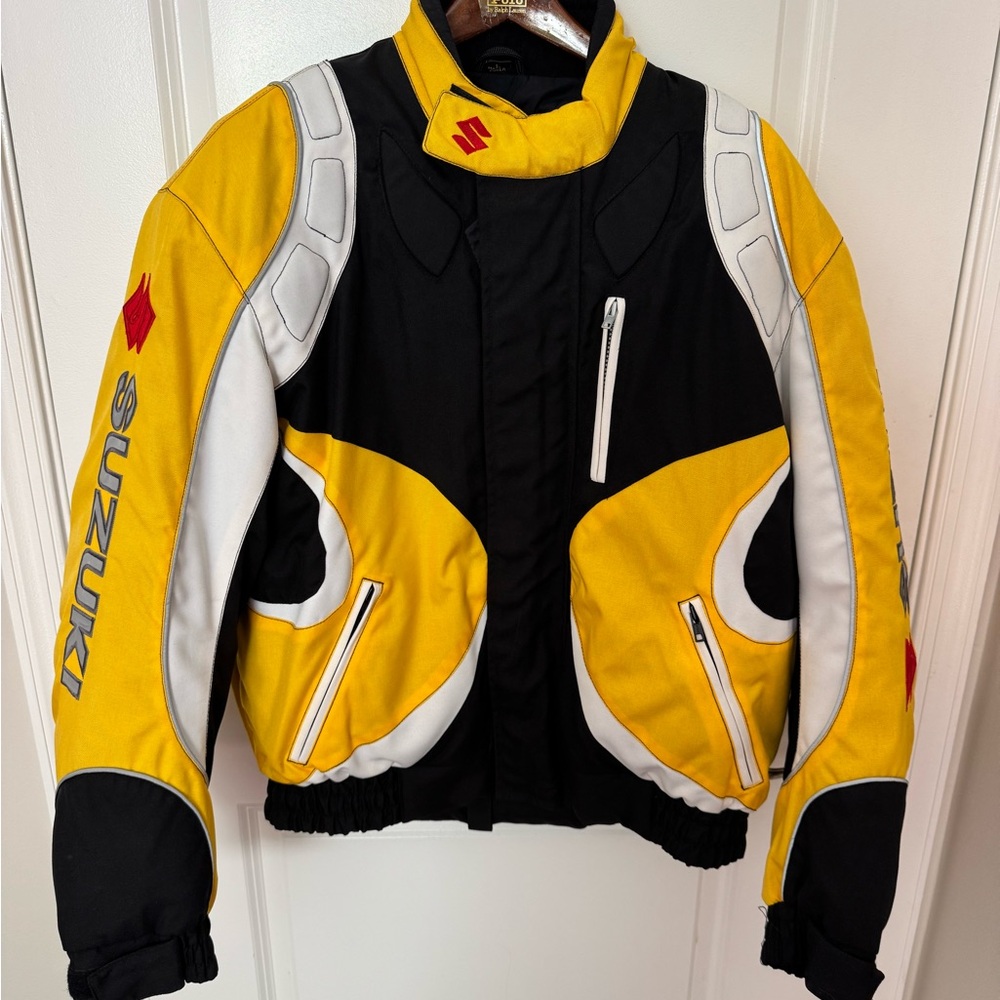 Vintage Suzuki Racing Jacket Yellow Padded Moto Riding Jacket Made in Korea L